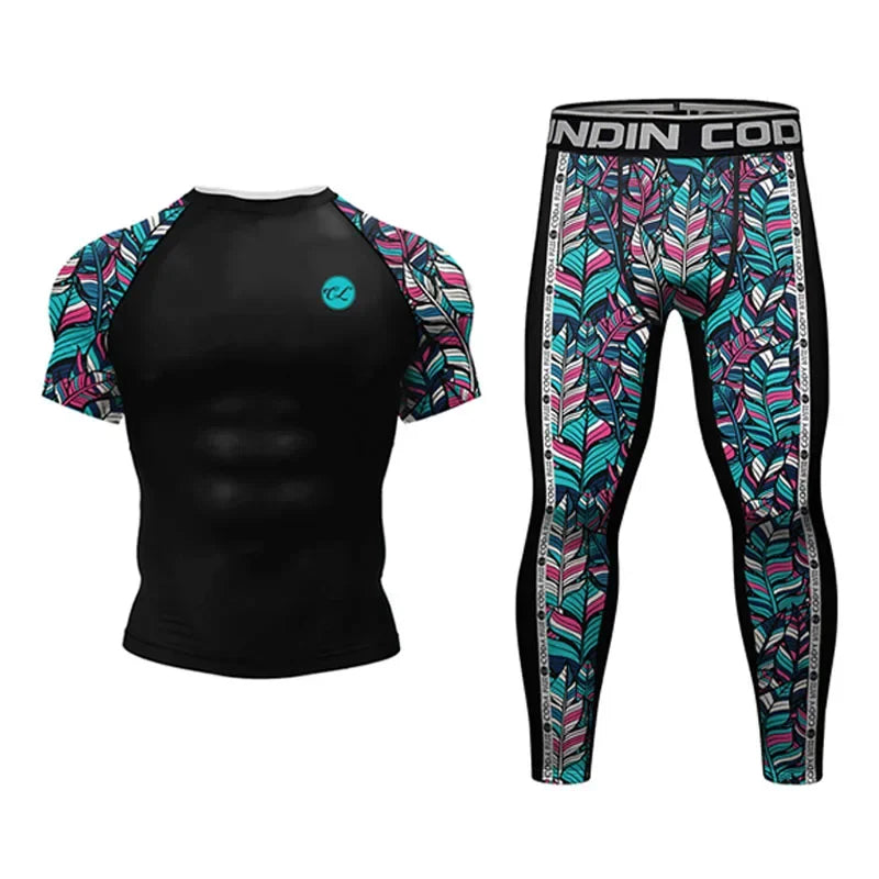 New Grappling Jiu Jitsu MMA T-Shirt +Pants Set Rashguard for Men Bjj Boxing Jerseys Rash Guard MMA Shorts Boxeo Sport Clothing