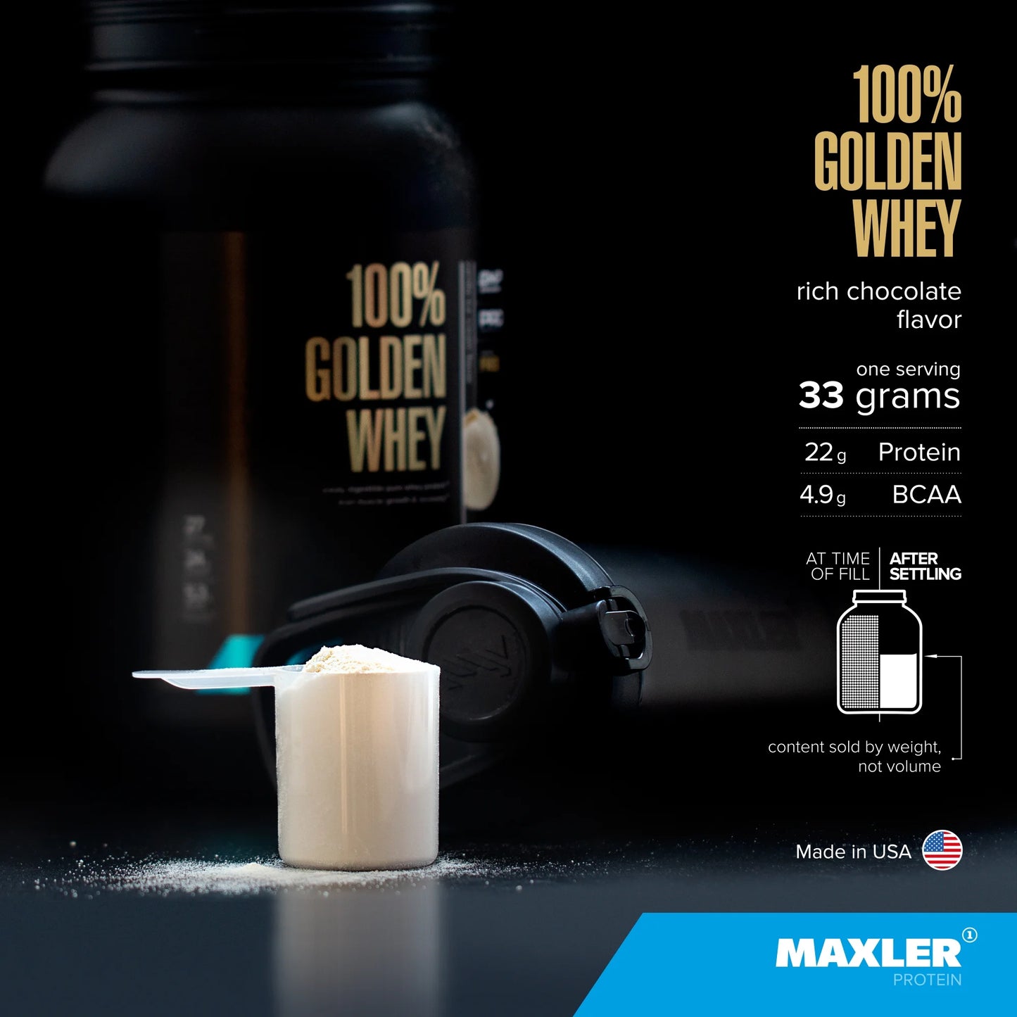 100% Golden Whey Protein Powder - Rich Chocolate 5 Lb