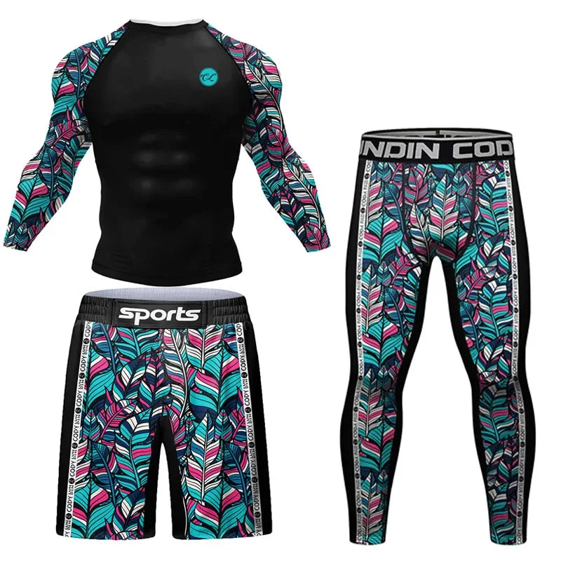 New Grappling Jiu Jitsu MMA T-Shirt +Pants Set Rashguard for Men Bjj Boxing Jerseys Rash Guard MMA Shorts Boxeo Sport Clothing