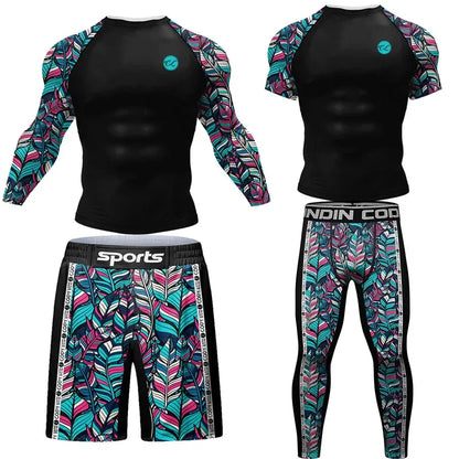 New Grappling Jiu Jitsu MMA T-Shirt +Pants Set Rashguard for Men Bjj Boxing Jerseys Rash Guard MMA Shorts Boxeo Sport Clothing