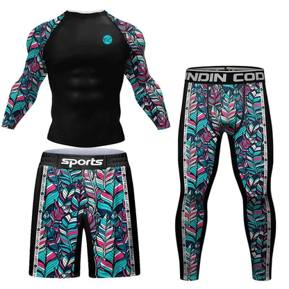 New Grappling Jiu Jitsu MMA T-Shirt +Pants Set Rashguard for Men Bjj Boxing Jerseys Rash Guard MMA Shorts Boxeo Sport Clothing